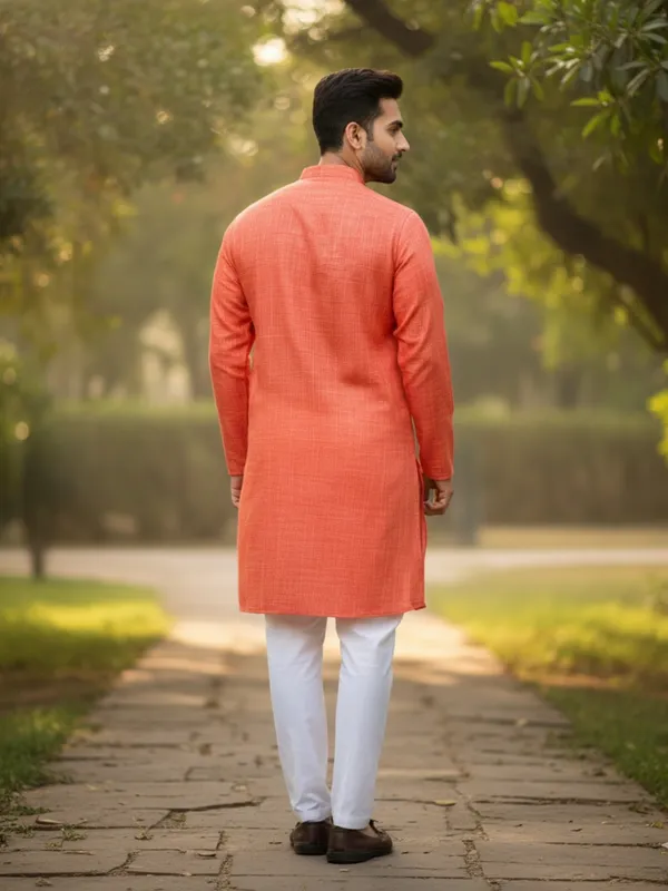 Men_Solid_Cotton_Kurta_Orange