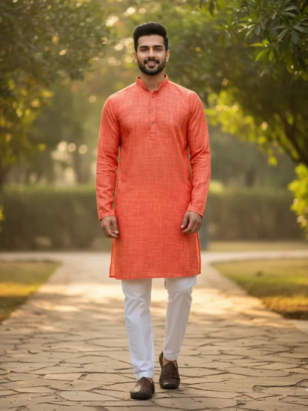 Men_Solid_Cotton_Kurta_Orange