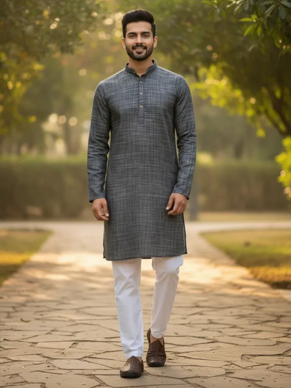 Men_Solid_Cotton_Kurta_Black