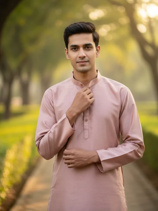 Peach_Solid_Cotton_Kurta_And_Pant_Pajama_Set_For_Men's