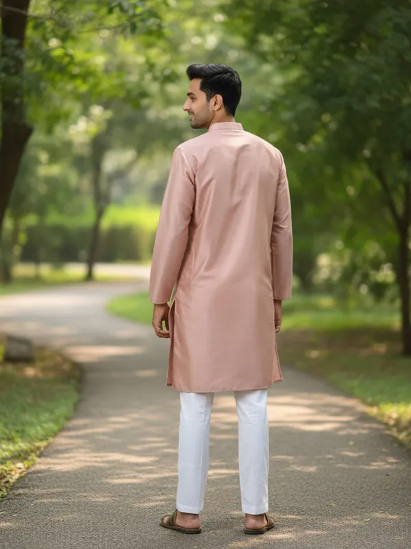 Peach_Solid_Cotton_Kurta_And_Pant_Pajama_Set_For_Men's