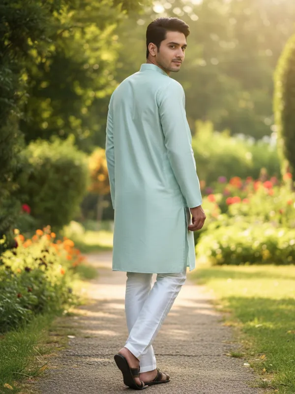 White_Sky_Blue_Cotton_Kurta_Crisp_&_Refreshing