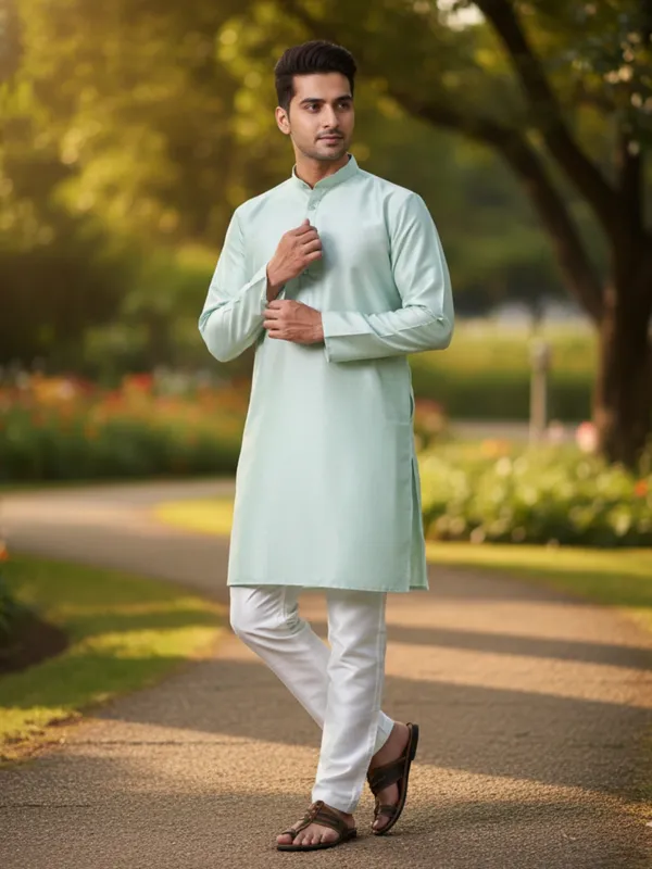White_Sky_Blue_Cotton_Kurta_Crisp_&_Refreshing