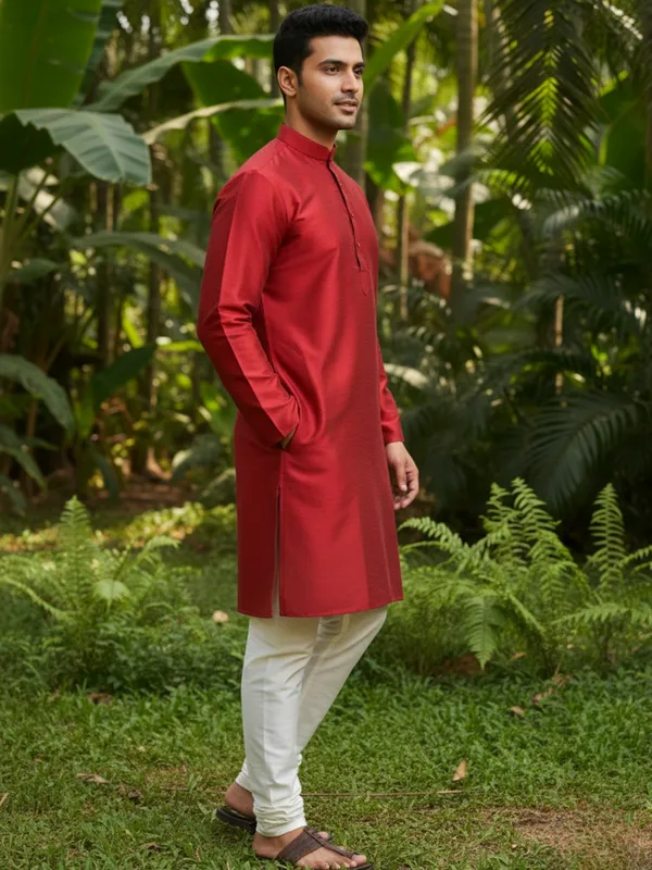 Red_Cotton_Kurta__Classic_Men's_Ethnic_Wear