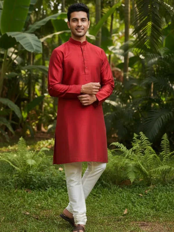 Red_Cotton_Kurta__Classic_Men's_Ethnic_Wear