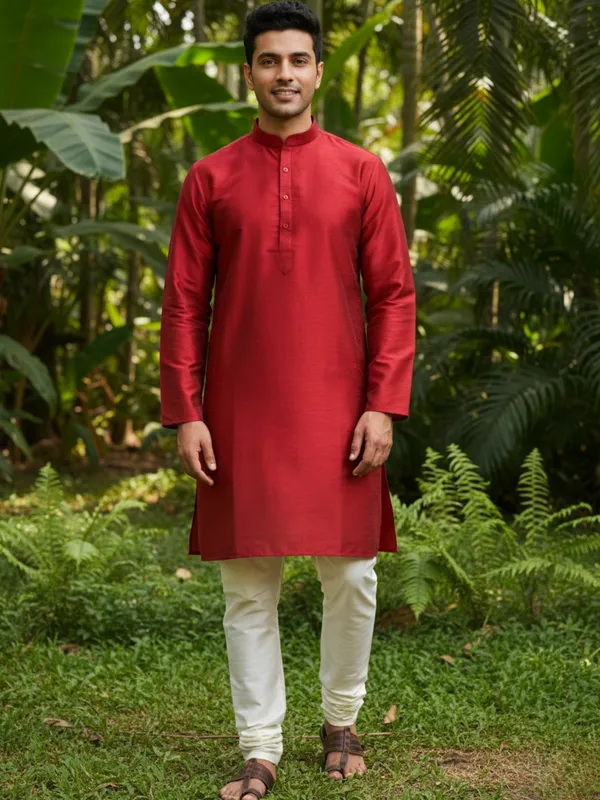 Red_Cotton_Kurta__Classic_Men's_Ethnic_Wear