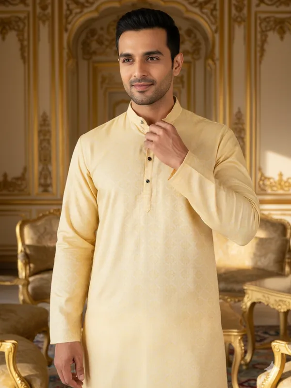 Men_Abstract_Print_Cotton_Blend_Kurta_With_Orange