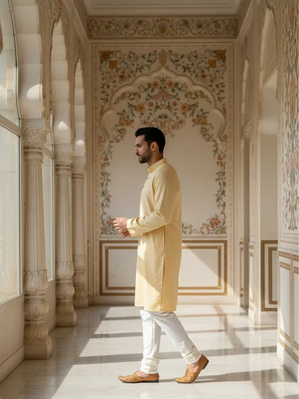 Men_Abstract_Print_Cotton_Blend_Kurta_With_Orange