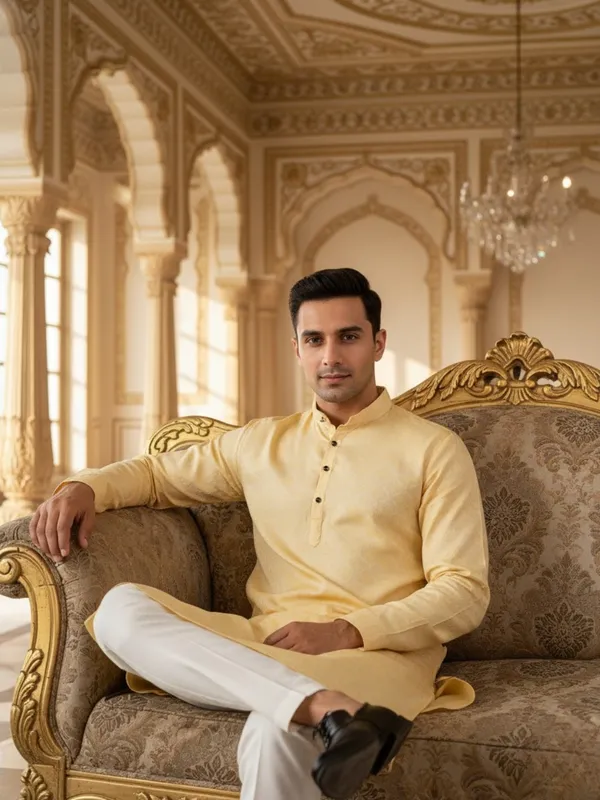 Men_Abstract_Print_Cotton_Blend_Kurta_With_Orange
