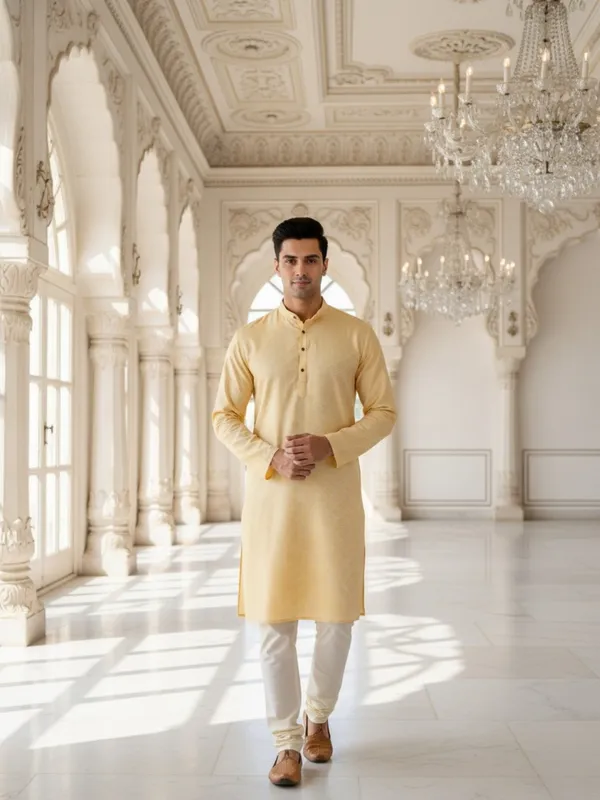 Men_Abstract_Print_Cotton_Blend_Kurta_With_Orange