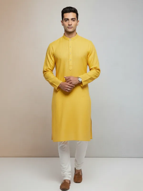 Mens_Solid_Kurta_Yellow