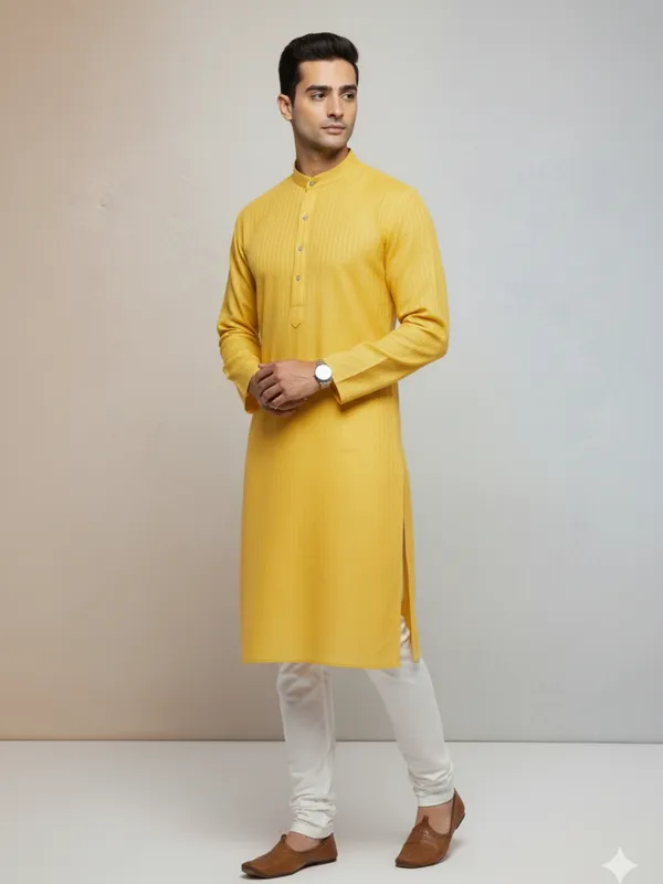 Mens_Solid_Kurta_Yellow