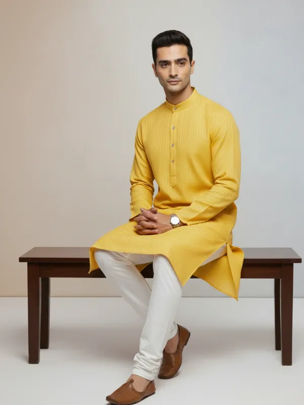 Mens_Solid_Kurta_Yellow