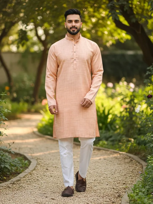 Men_Solid_Cotton_Kurta_Light_Orange