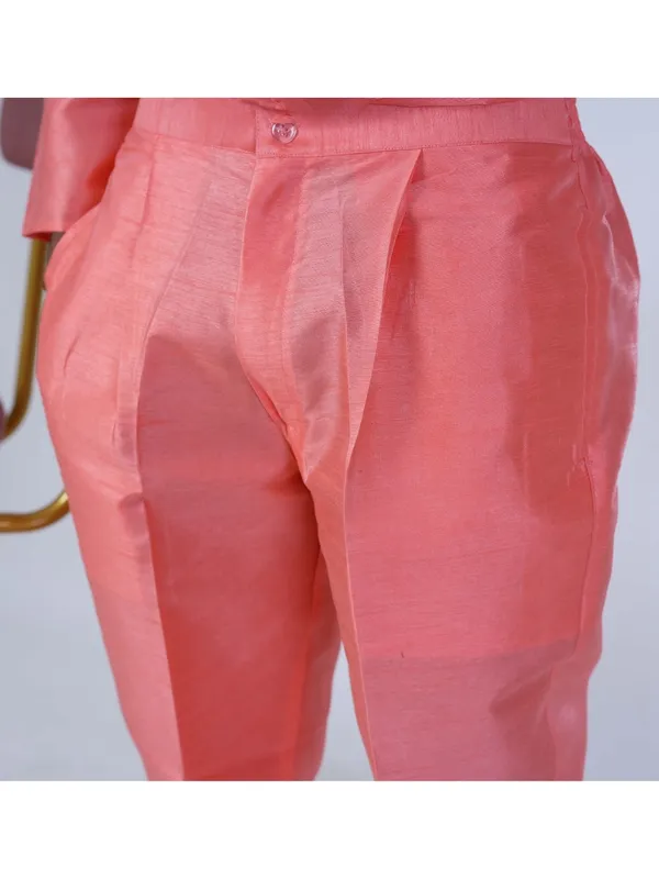 Dark_Pink_Abstract_Print_Cotton_Blend_Kurta_Pant_Pajama_With_Koti_Set_Of_3_For_Men's