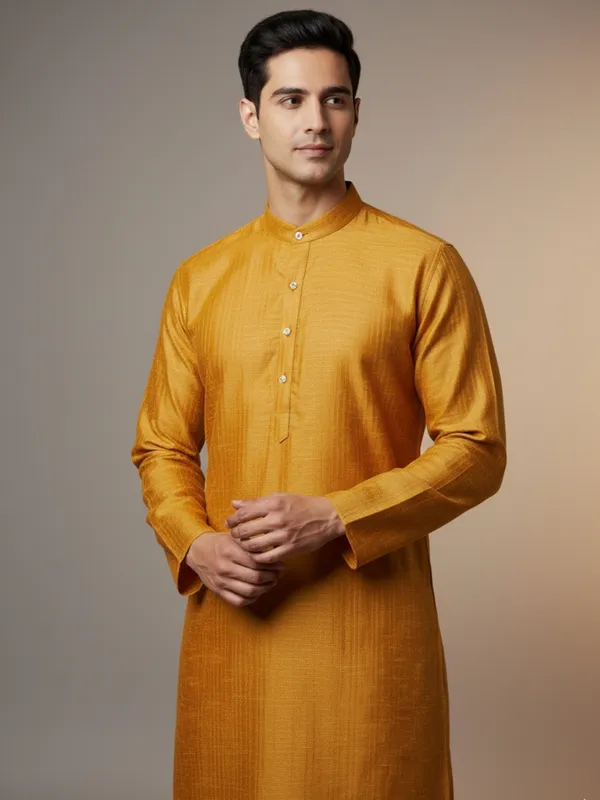 Orange__Solid_Cotton_Kurta_For_Mens