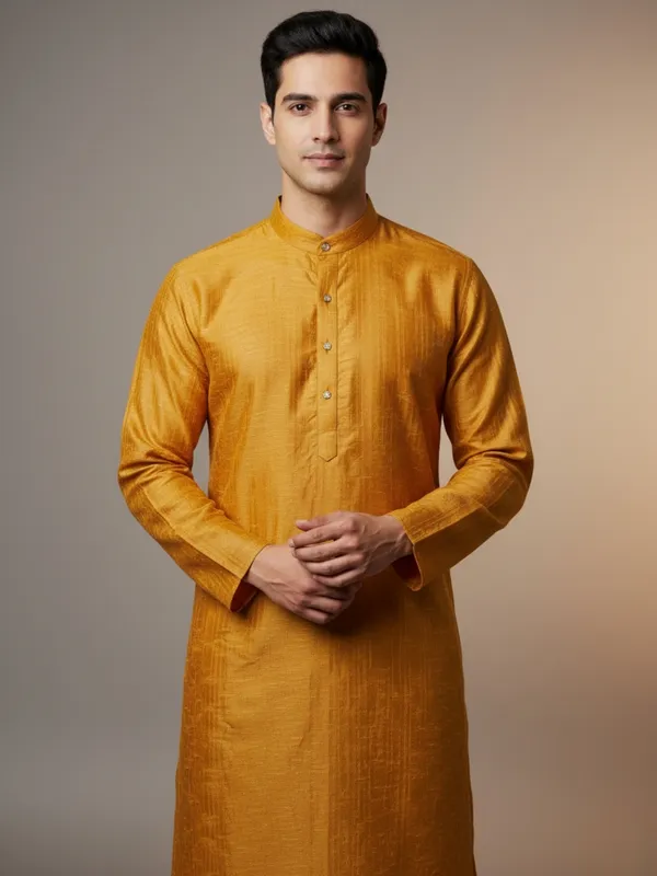 Orange__Solid_Cotton_Kurta_For_Mens