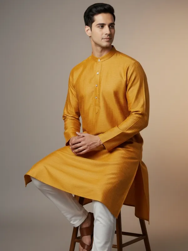 Orange__Solid_Cotton_Kurta_For_Mens