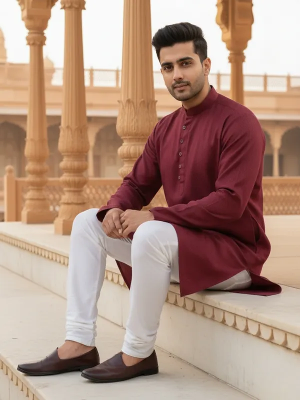 Men_Solid_Cotton_Kurta_Maroon