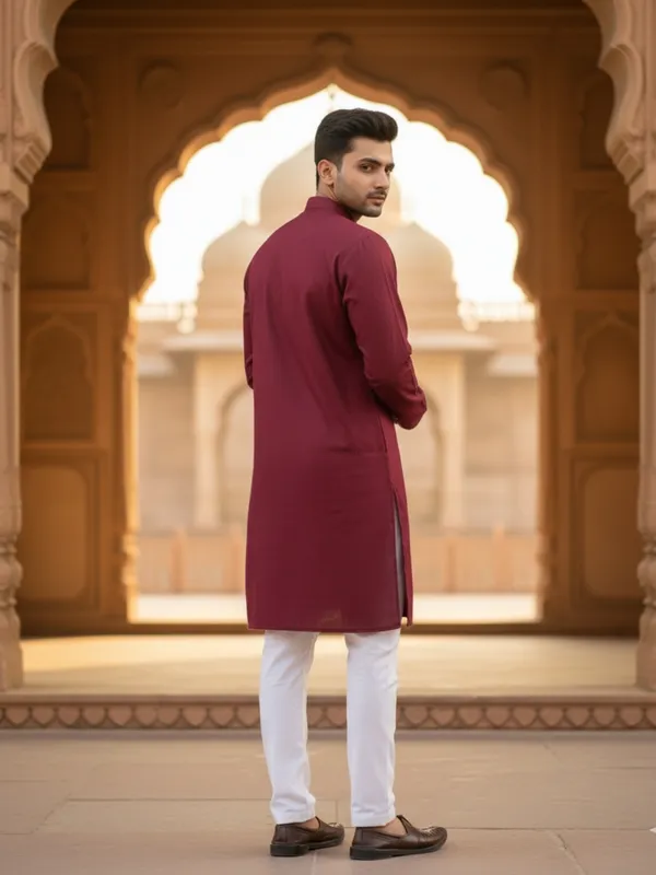 Men_Solid_Cotton_Kurta_Maroon
