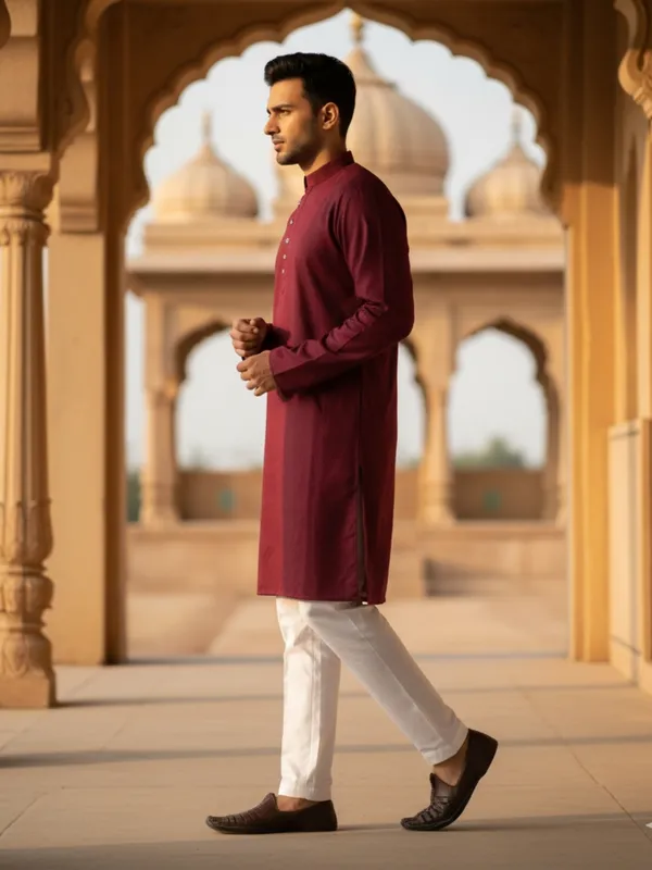 Men_Solid_Cotton_Kurta_Maroon