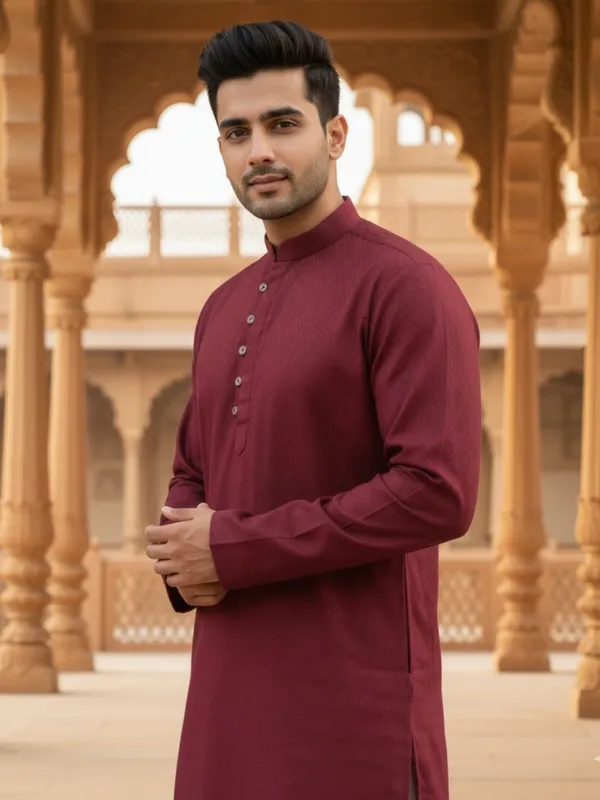 Men_Solid_Cotton_Kurta_Maroon