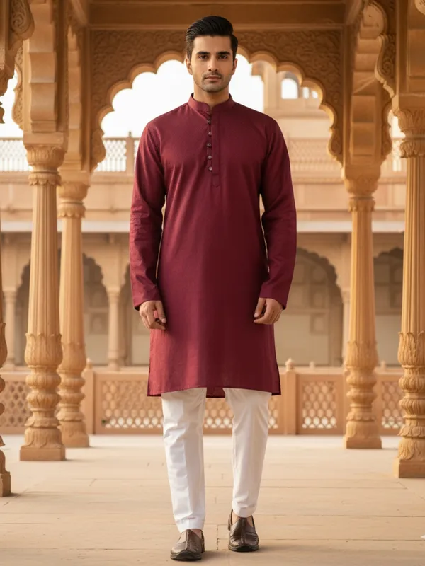 Men_Solid_Cotton_Kurta_Maroon