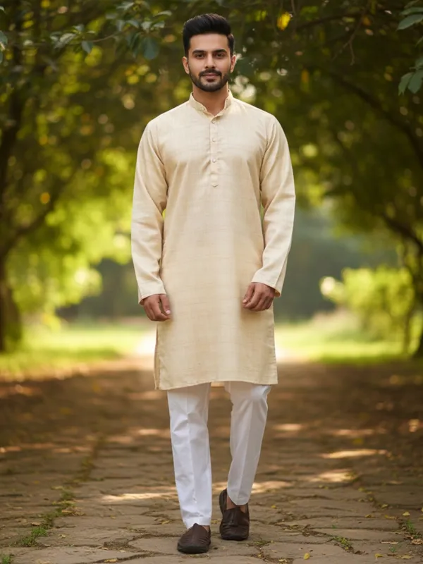 Men_Solid_Cotton_Kurta_Yellow