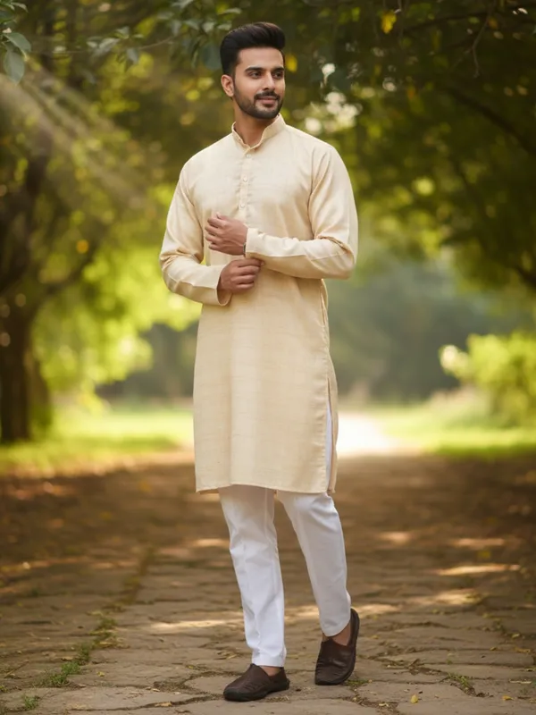 Men_Solid_Cotton_Kurta_Yellow
