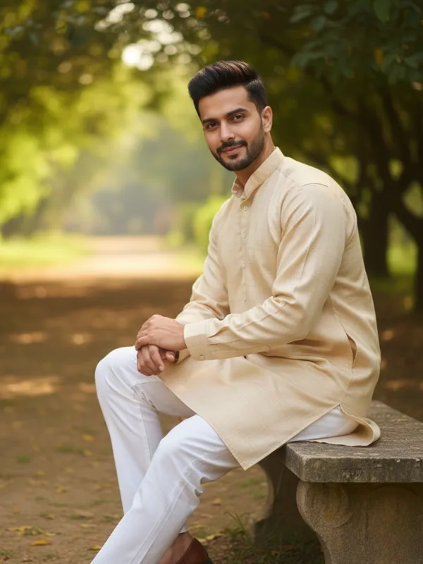 Men_Solid_Cotton_Kurta_Yellow