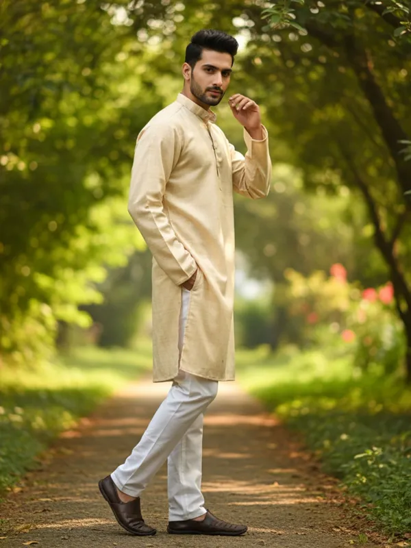 Men_Solid_Cotton_Kurta_Yellow