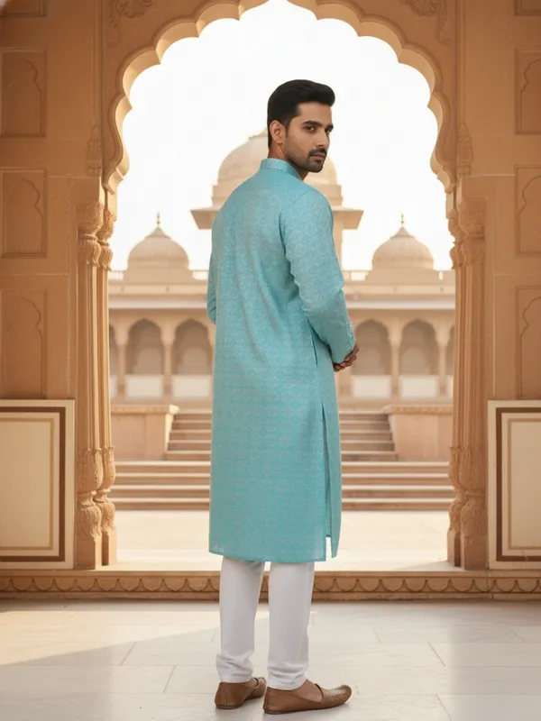 Men_Abstract_Print_Cotton_Blend_Kurta_With_Sky_Blue