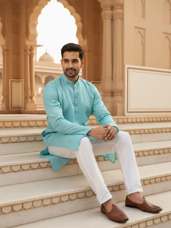 Men_Abstract_Print_Cotton_Blend_Kurta_With_Sky_Blue