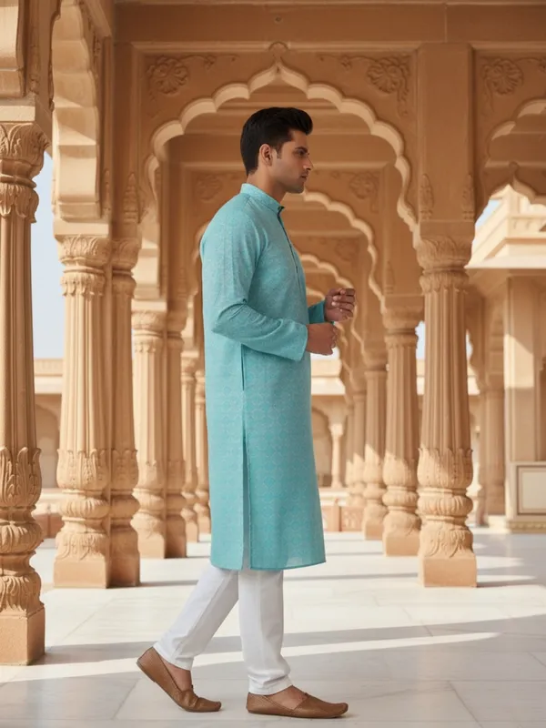 Men_Abstract_Print_Cotton_Blend_Kurta_With_Sky_Blue