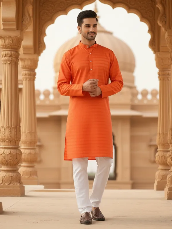 Men_Solid_Cotton_Kurta_Dark_Orange