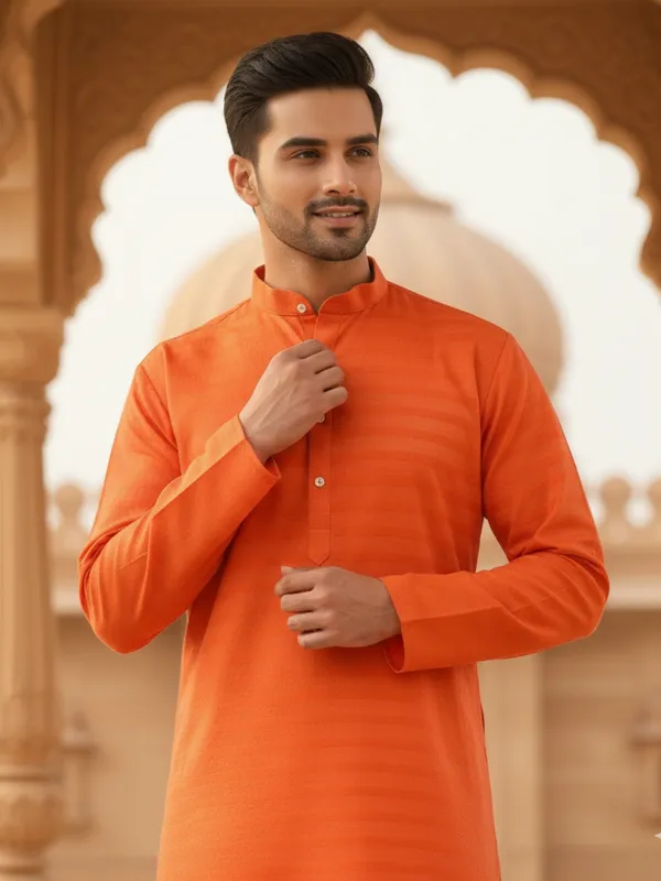 Men_Solid_Cotton_Kurta_Dark_Orange