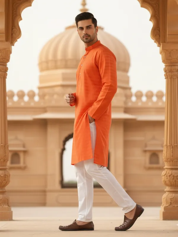 Men_Solid_Cotton_Kurta_Dark_Orange