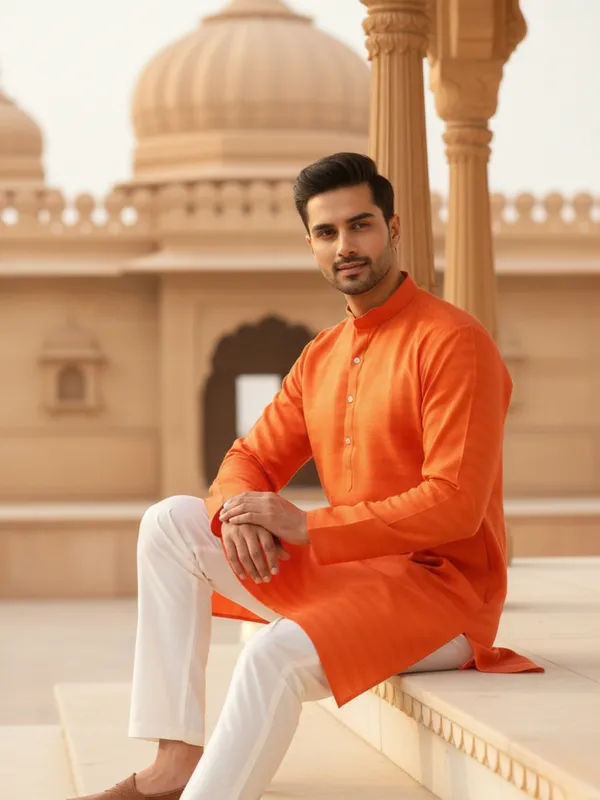 Men_Solid_Cotton_Kurta_Dark_Orange