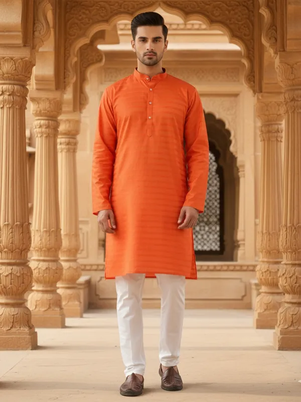 Men_Solid_Cotton_Kurta_Dark_Orange