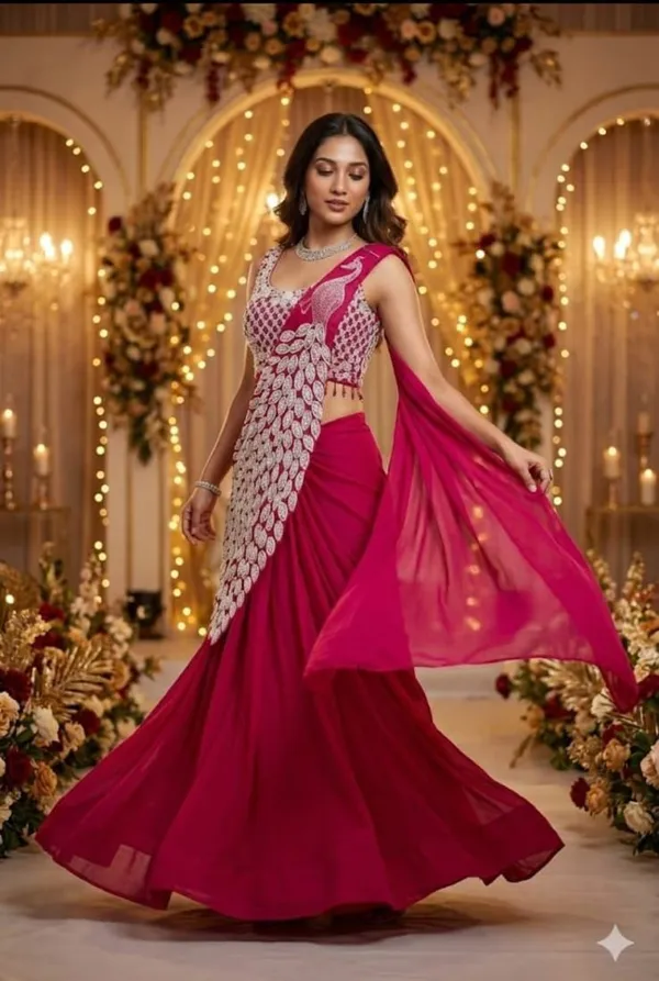 Trending_Embroidery_Sequence_work_ready_to_wear_saree_with_Embroidery_Blouse