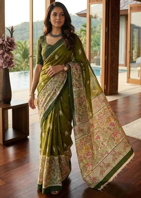 Ikat_with_Kalamkari_Printed_Saree