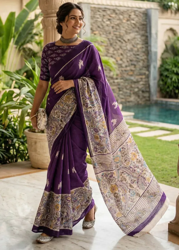 Ikat_with_Kalamkari_Printed_Saree