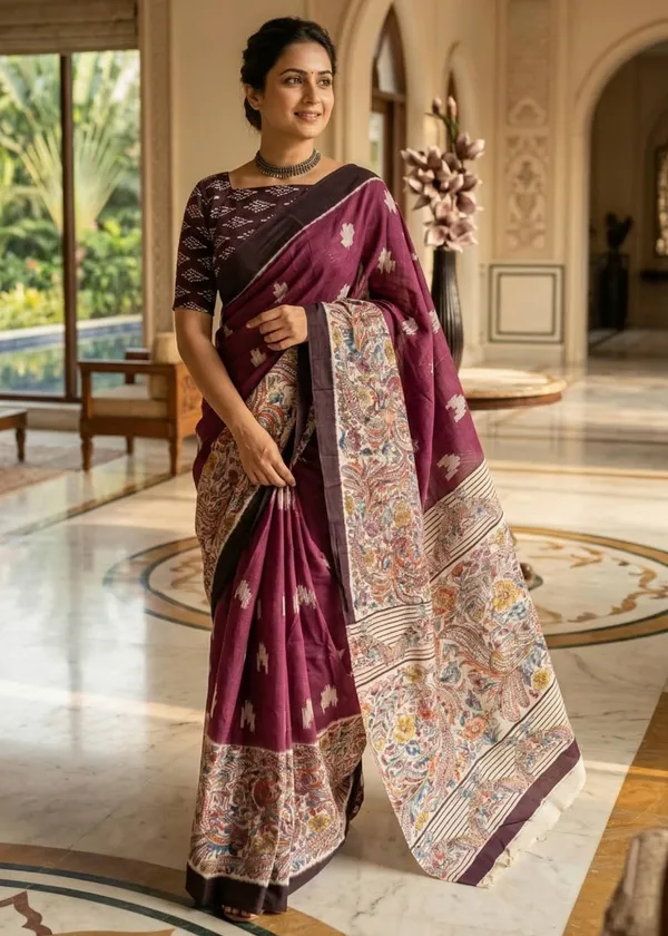 Ikat_with_Kalamkari_Printed_Saree