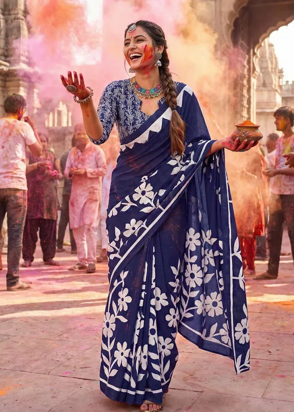 Holi_special_Colour_Full_Floral_Block_Print_Cotton_Sarees