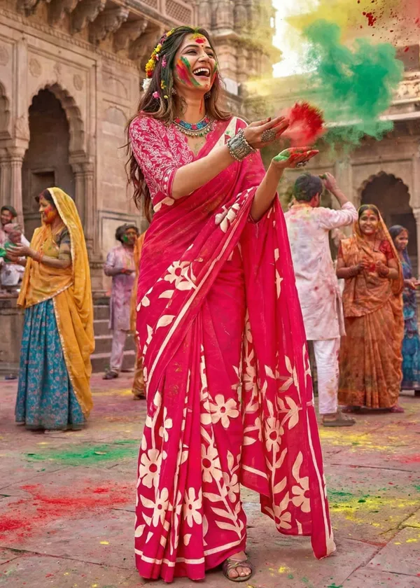 Holi_special_Colour_Full_Floral_Block_Print_Cotton_Sarees