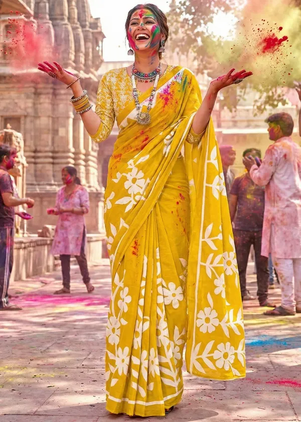 Holi_special_Colour_Full_Floral_Block_Print_Cotton_Sarees