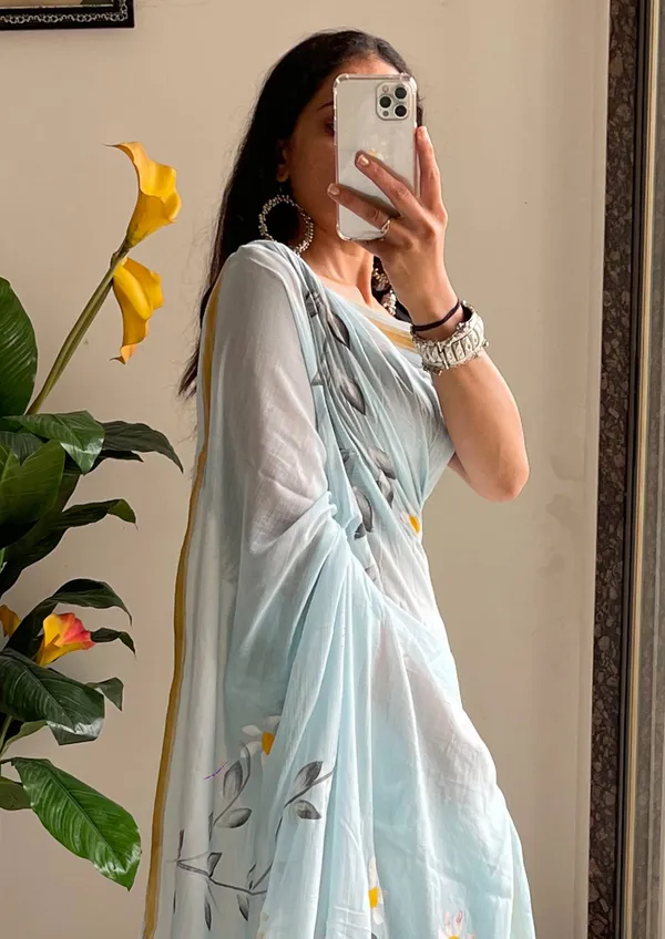ORIGIN_HAND_PRINT_NATURAL_SKY_BLUE_COLOR_SAREE