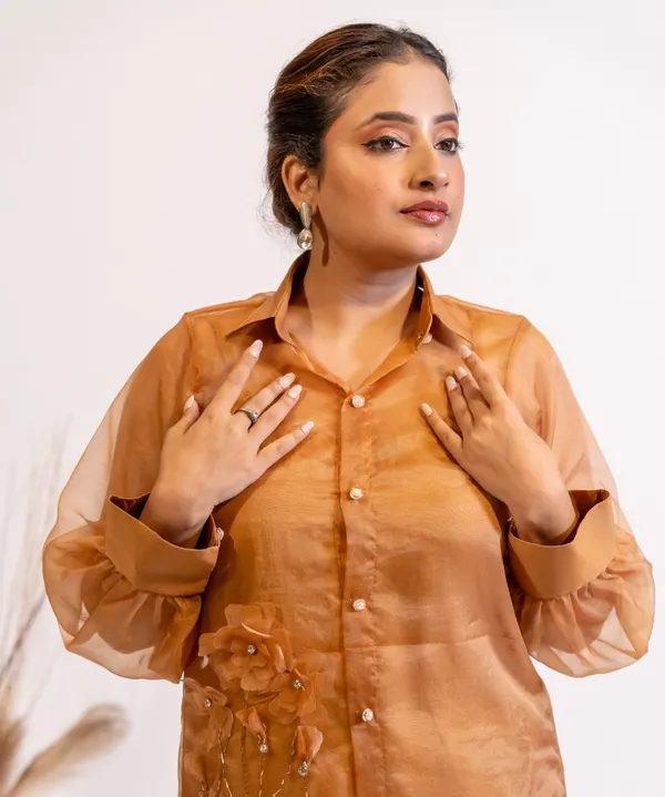 Rust_Brown_Organza_Shirt_With_Pearl_&_Katrina_Embellishment_For_Women
