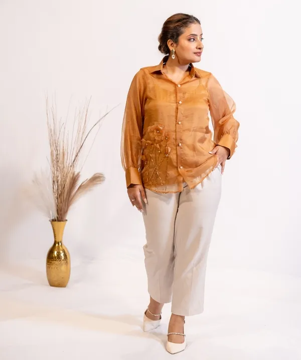 Rust_Brown_Organza_Shirt_With_Pearl_&_Katrina_Embellishment_For_Women