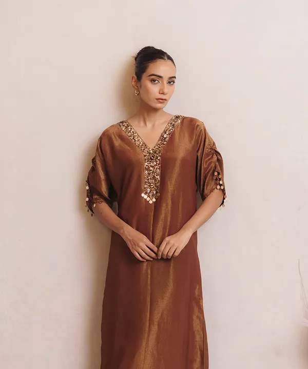Bronze_Gold_Embellished_Tissue_Kaftan_Dress_For_Women